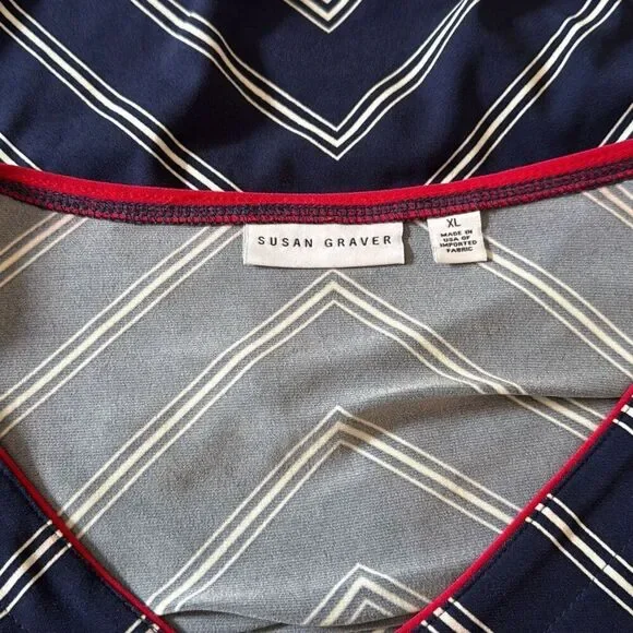 Susan Graver liquid knit blue white red poncho sleeve shirt size 1XL Americana U - Picture 6 of 9